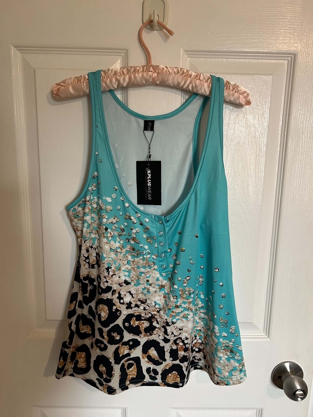 X-PLUSWEAR Turquoise Floral-to-Leopard Print Sleeveless Tank